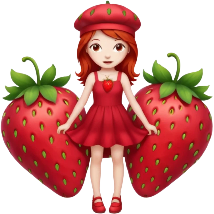 Strawberry shortcake human girl full body and legs with a strawberry hat on her red hair and dress without a cake emoji