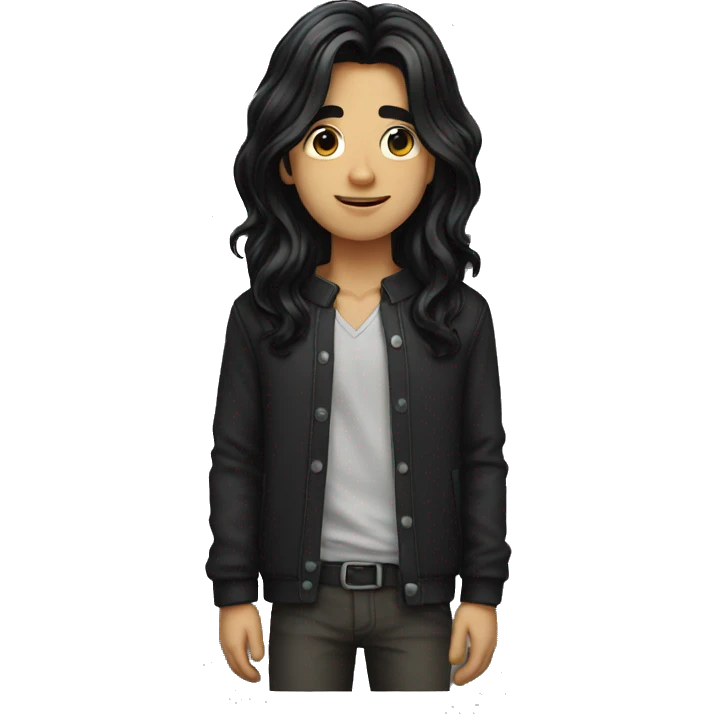 Long black hair man cute emoji