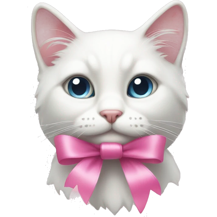 White cat with pink ribbon emoji