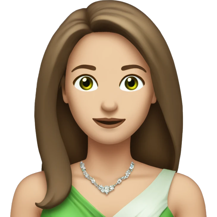 pretty 40 year old woman with grass green eyes and shoulder length straight brown hair wering tiara emoji