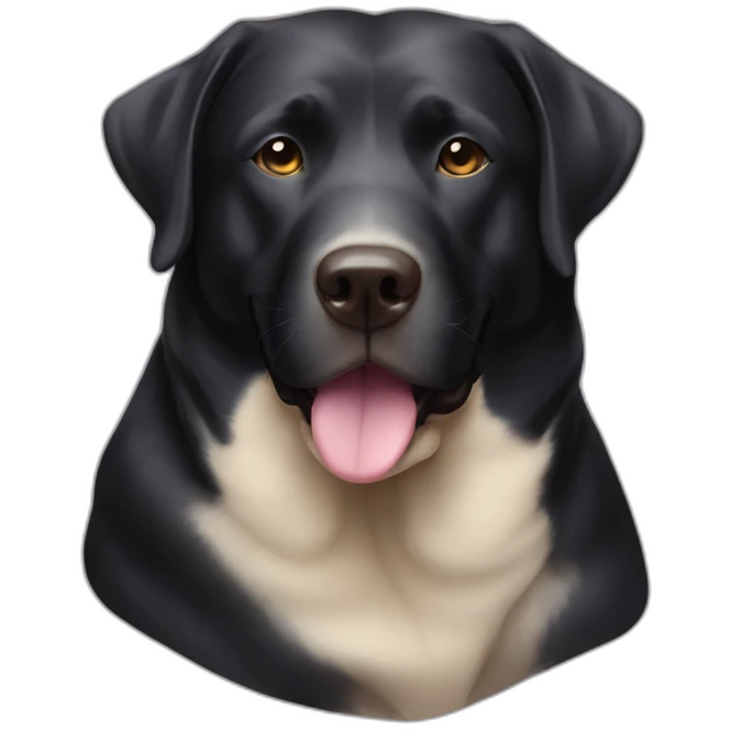 Black lab triangular chubby face small black eyes small tongue emoji