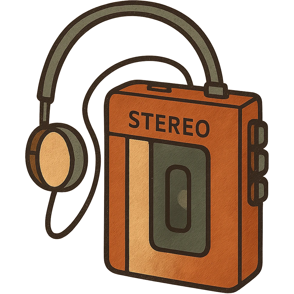 stereo walkman, 1980s style, bold color blocks, simple shapes, minimal details, isolated, no background emoji