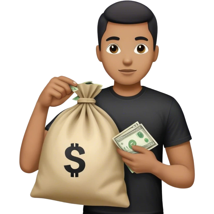 A robber with black and white t-shirt holding a money bag emoji