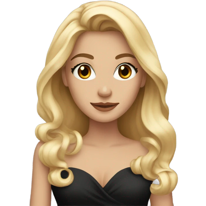 Gorgeous blonde woman, brown eyes, long hair, wearing a black gown emoji