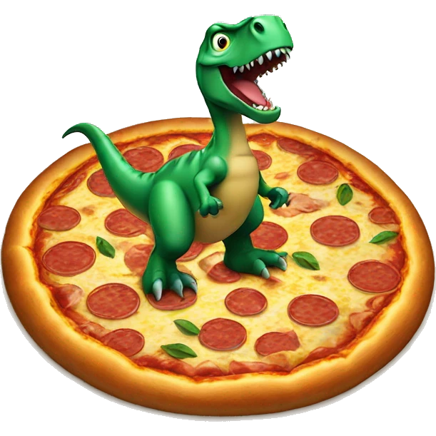 Dinosaur sitting on a pizza emoji