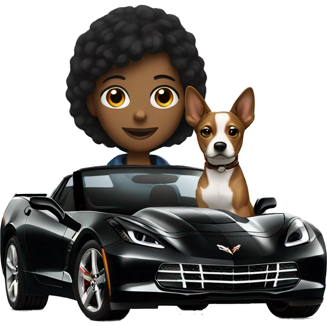 Black corvette with dog driving emoji