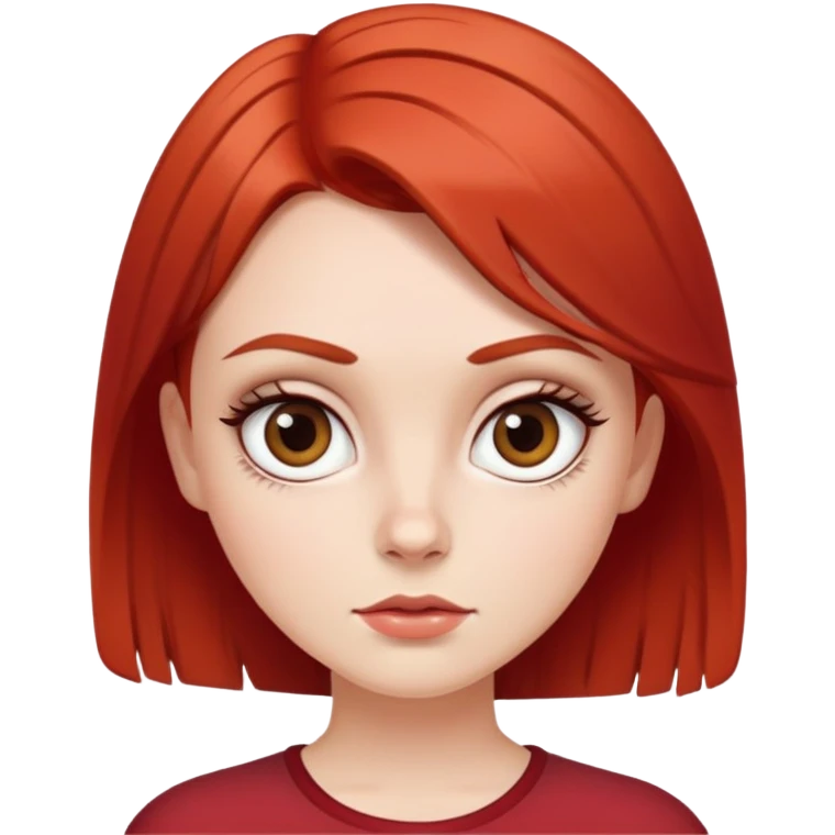 White girl with short red layered hair, cute wide eyes and thick eyebrows  emoji