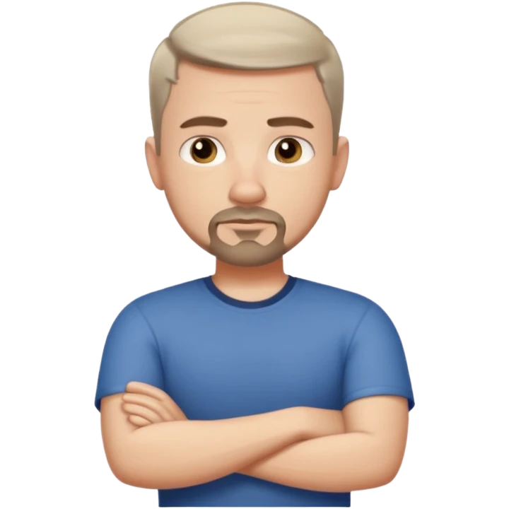 White man with short dark taper fade hair cut and slight goatee and neutral expression with his arms folded emoji