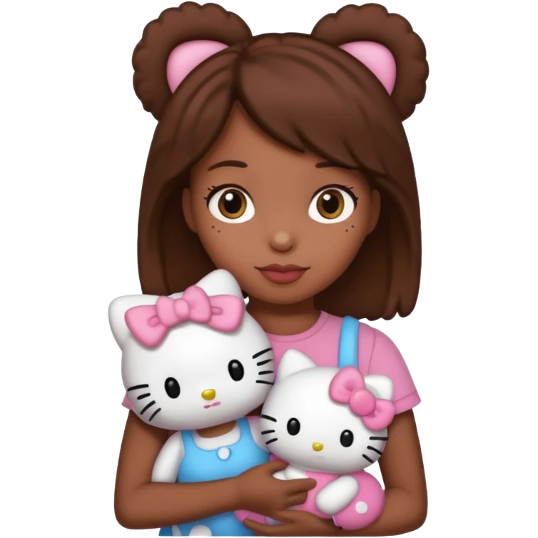 black girl with brown hair holding a hello kitty emoji