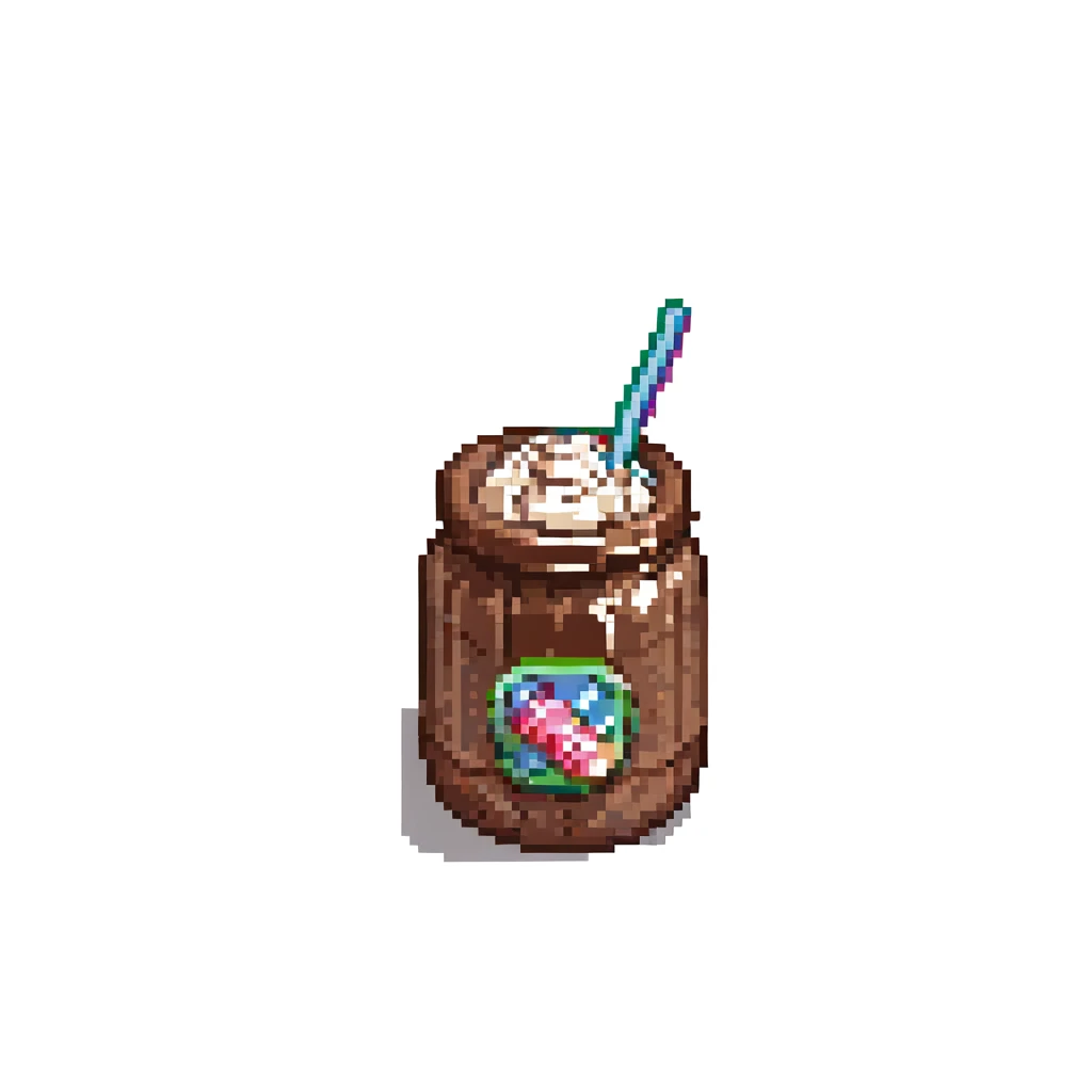 a chocolate milkshake, pixel art style emoji