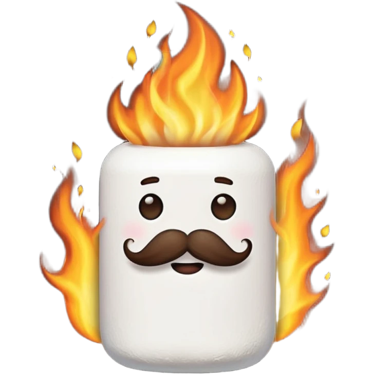 marshmallow on fire with mustache, just marshmallow emoji