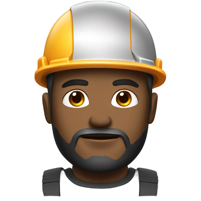muscular half cyborg face half human with short straight, dark hair, hardhat, and a neatly trimmed beard emoji