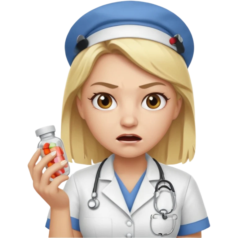 angry blonde nurse with pills emoji