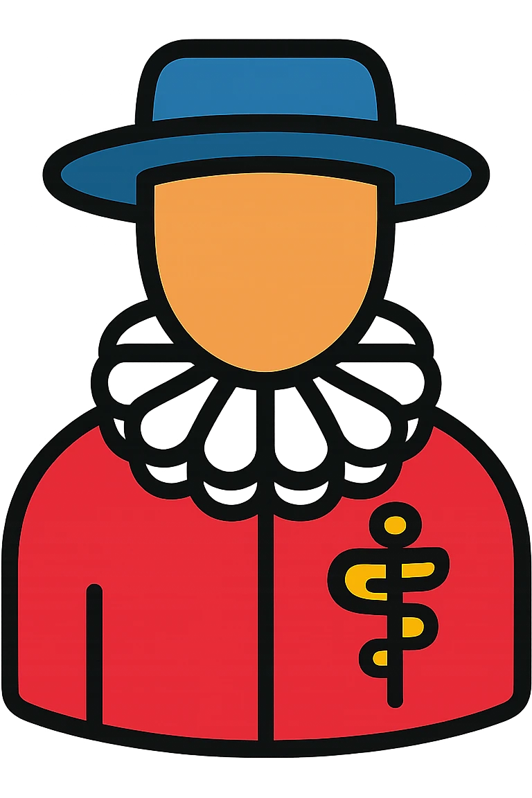 Tudor doctor, with ruff collar and hat emoji