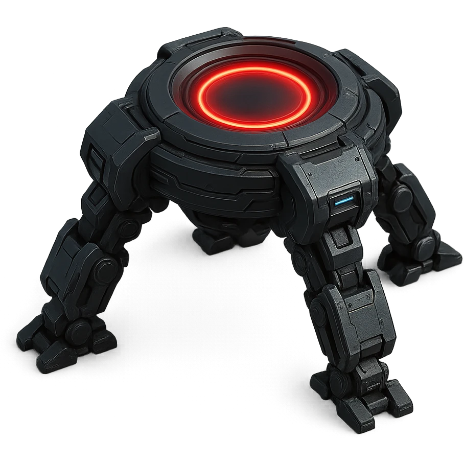 futuristic control device with four robotic legs and a glowing red circle in the center, advanced technology look, sci-fi style emoji
