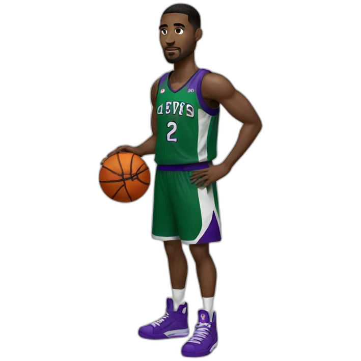 a basketball player in a black, green and purple uniform emoji