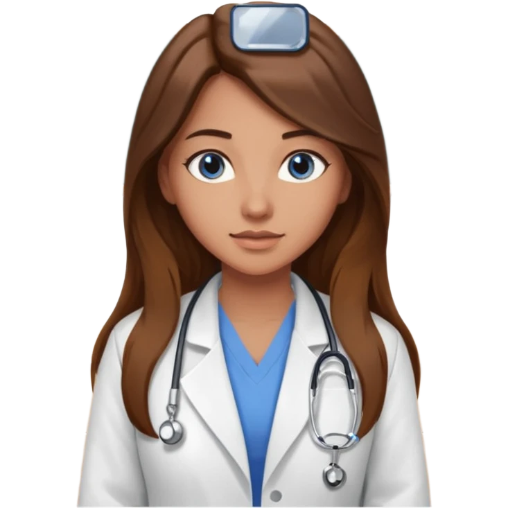 pretty female nursing student with long brown hair, blue eyes inside a classroom at university emoji