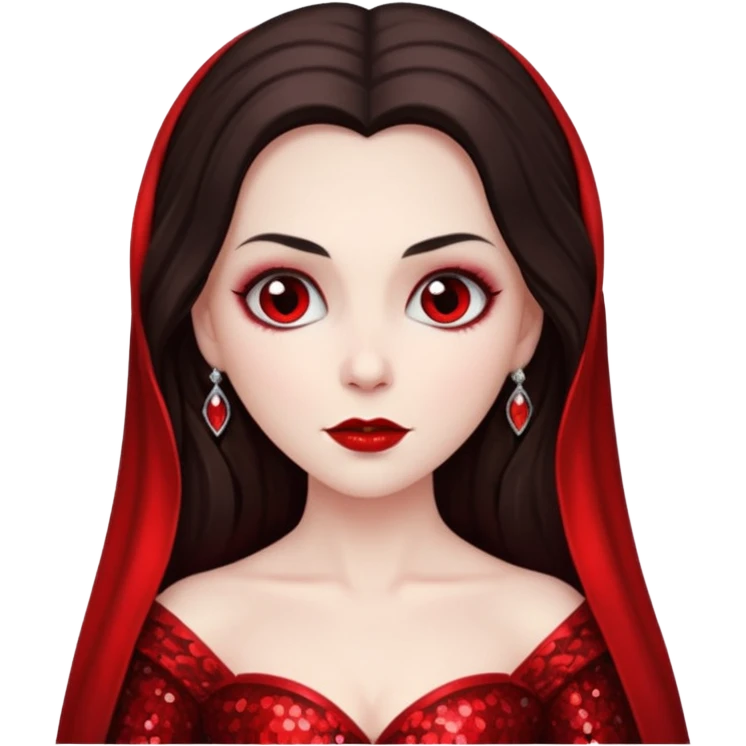 Bride of Dracula with long dark brown hair, red sequin outfit emoji