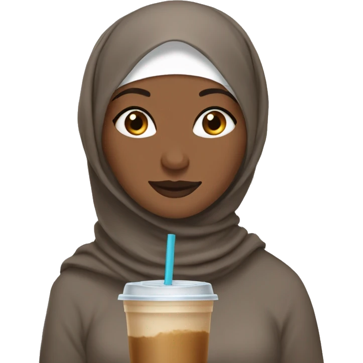 brown hijabi with an iced coffee emoji