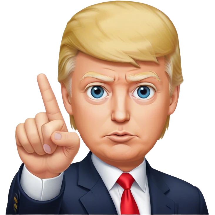 Super realistic Donald Trump pointing index finger up, realistic eyes emoji