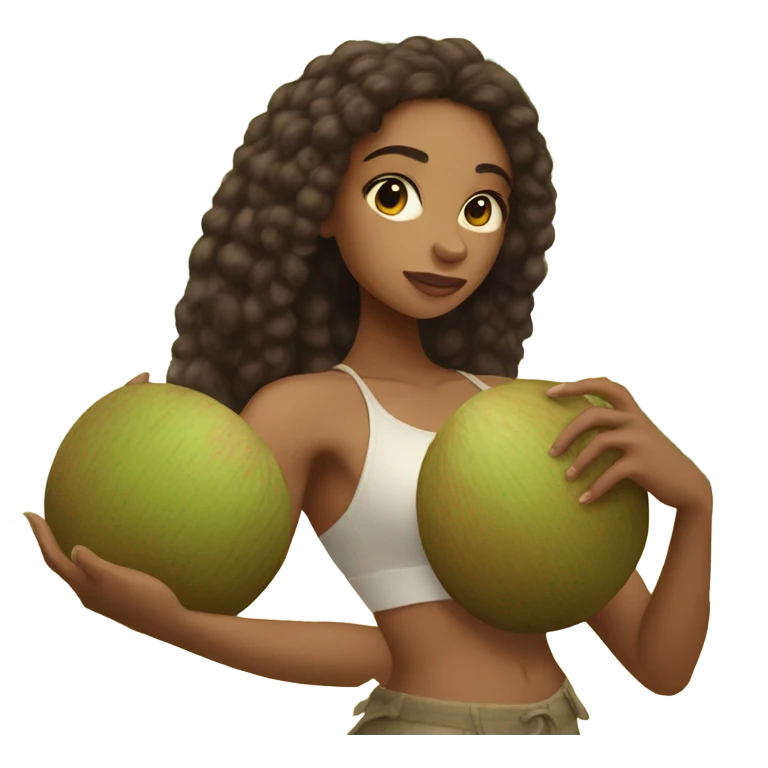 lightskin girl holding two large coconuts emoji