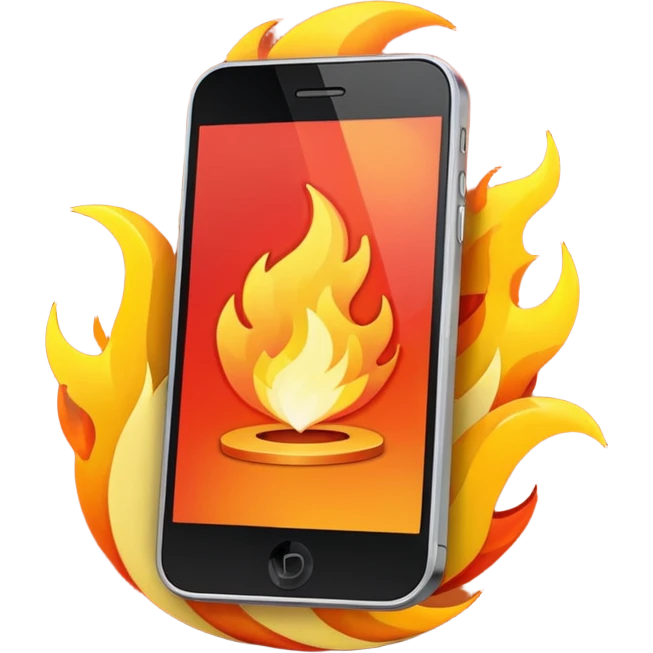 Generate aemoji of a phone spinning around with fire on emoji
