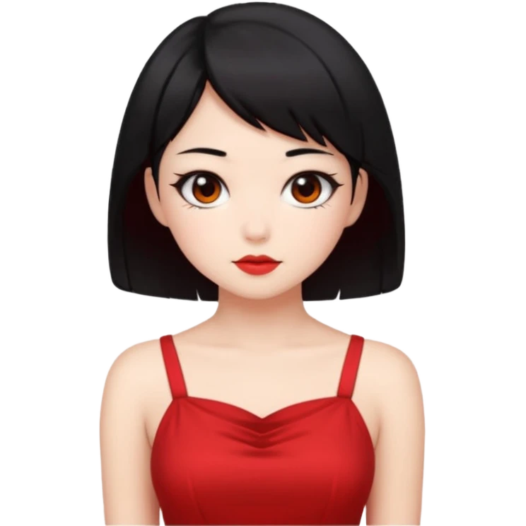 Chica Otaku con vestido rojo y pelo corto negro súper sexy emoji