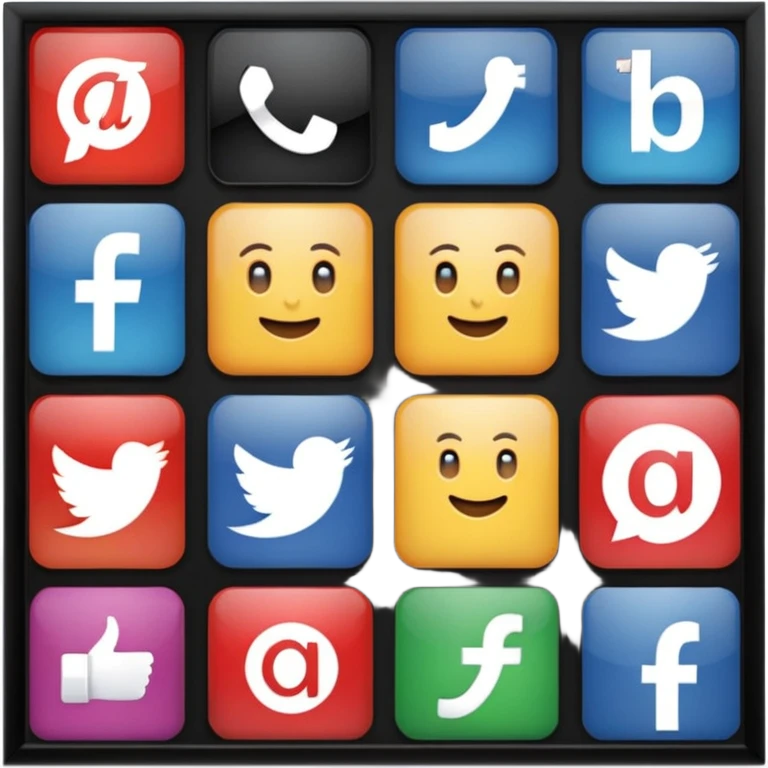 Socail media sauare emoji style icons 
Creat the quadrant with the logos of FB, X, Trustpilot, Instagram, Youtube, Linkedineach icon is ther only ones, asme size, only icons of the social media that I mentioned emoji