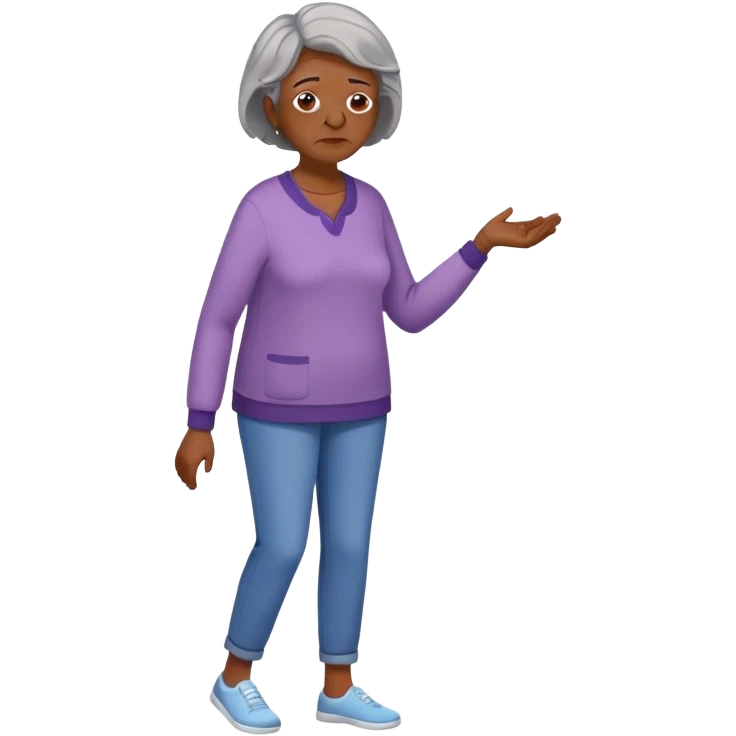 Full body of an older Black woman with Alzheimer's disease, mother of a teenager, slightly confused but gentle expression, casual clothing emoji