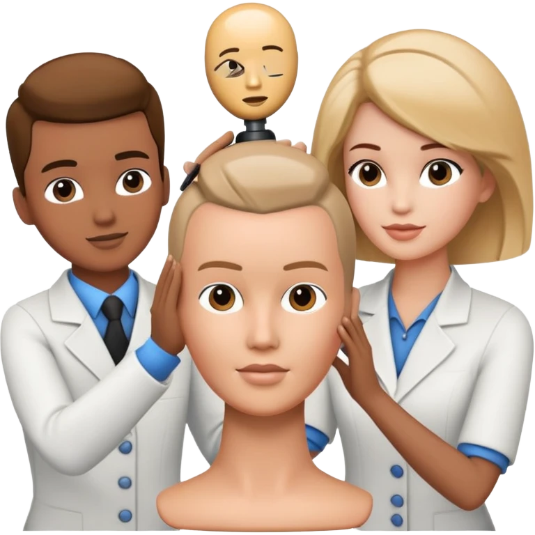 hairstylist teaching students using mannequin head emoji