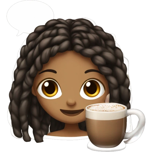 Light brown girl with black long braids and a hot chocolate emoji