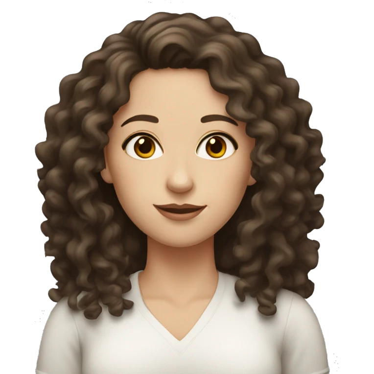 White woman with dark long brown curly hair and brown eyes and eye lashes emoji