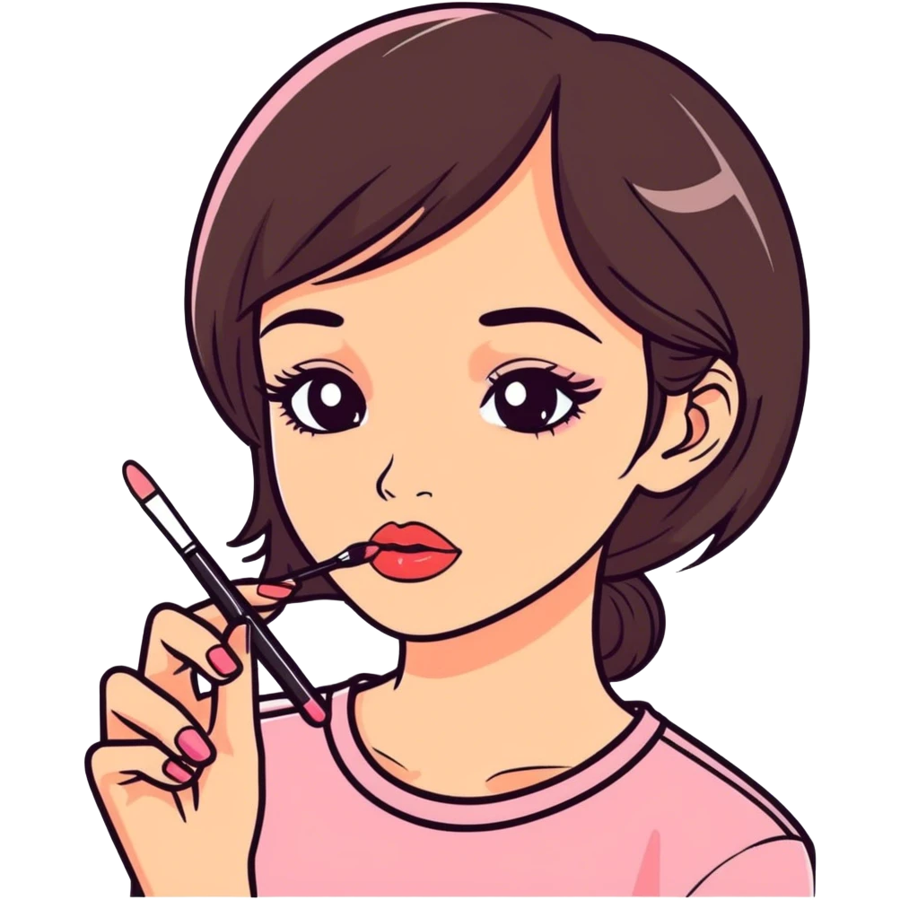 Cute little brunette girl putting on lipgloss  emoji