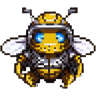 bee with a tiny construction helmet, pixel art emoji