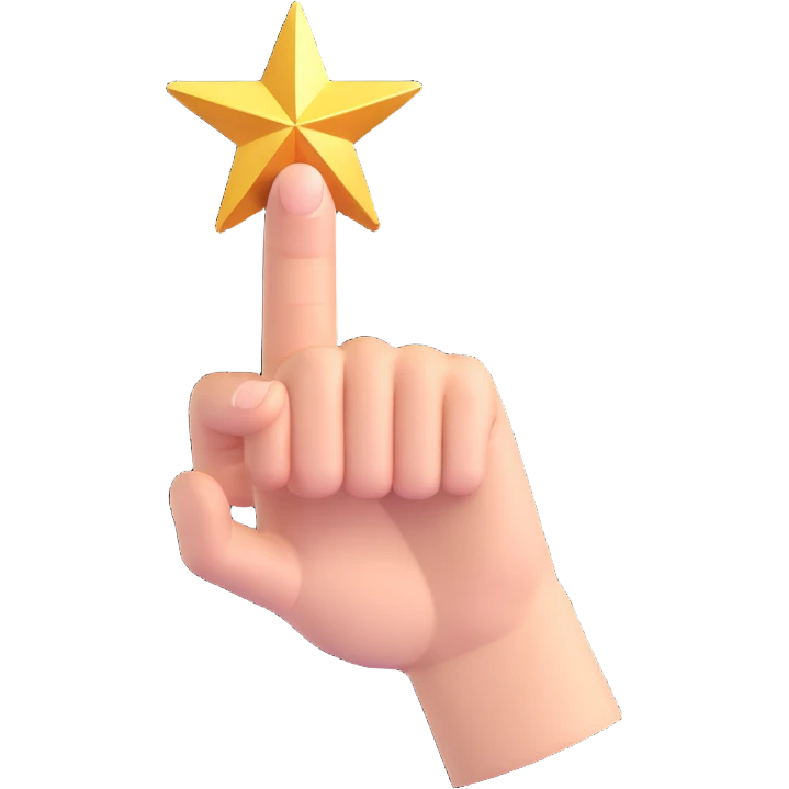 fantasy hand pointing outward with a sparkling star at the end of the finger, no text emoji