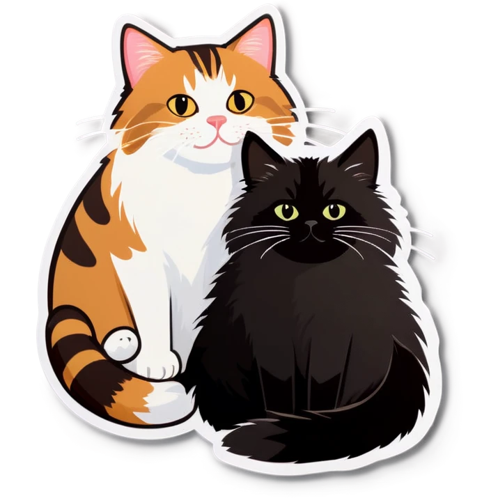 Tabby cat and black and white fluffy cat hanging out emoji