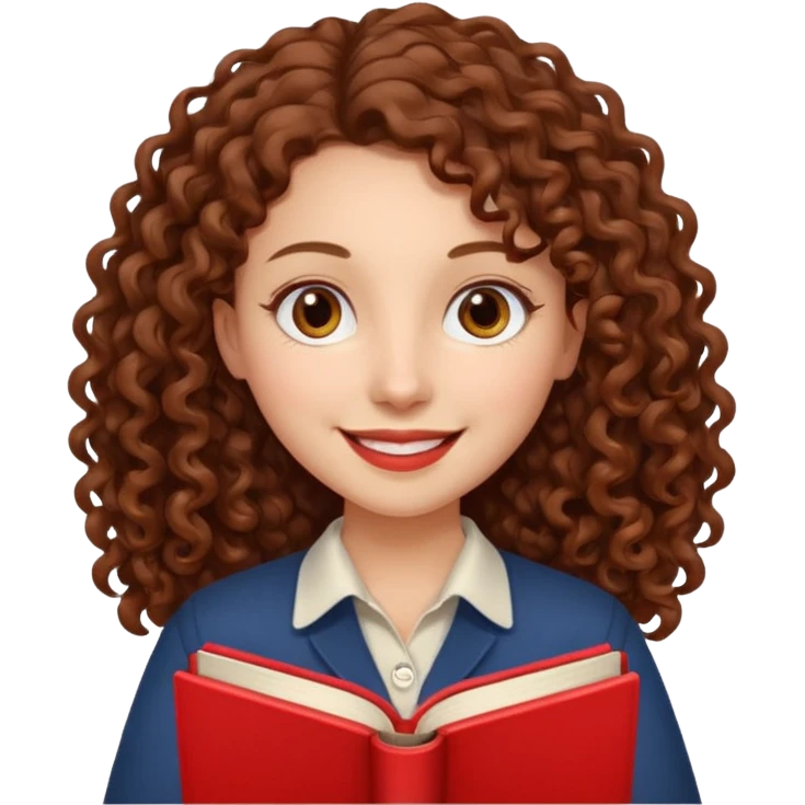 Long Hair Women with red Book, Brown curly hair, happy

 emoji