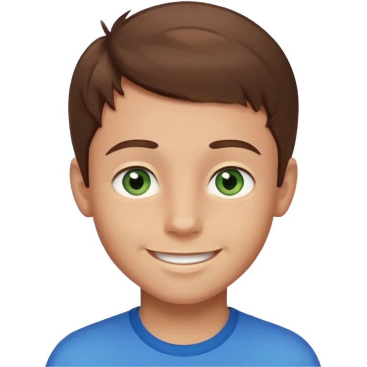 a young boy with brown hair, with a mix of blue and green eyes, a little bit of beard. smiling and light skin colour emoji