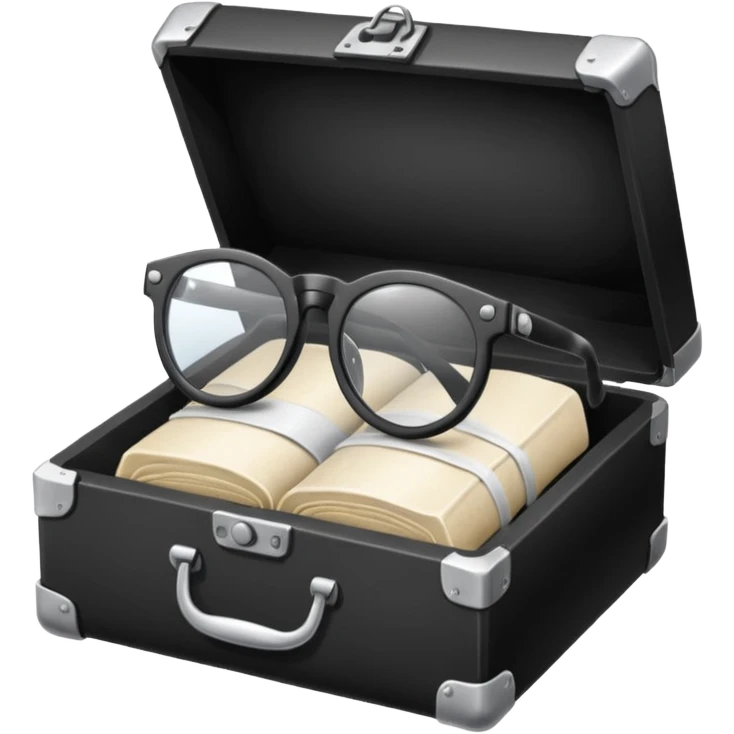 An open box containing a protective amulet from mom, a vinyl record from a friend, bandages, and glasses emoji
