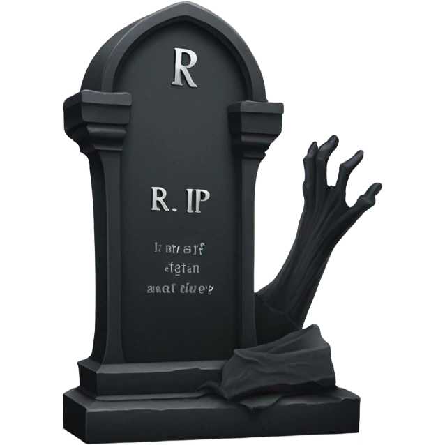 a black grave with the inscription R i P in silver emoji