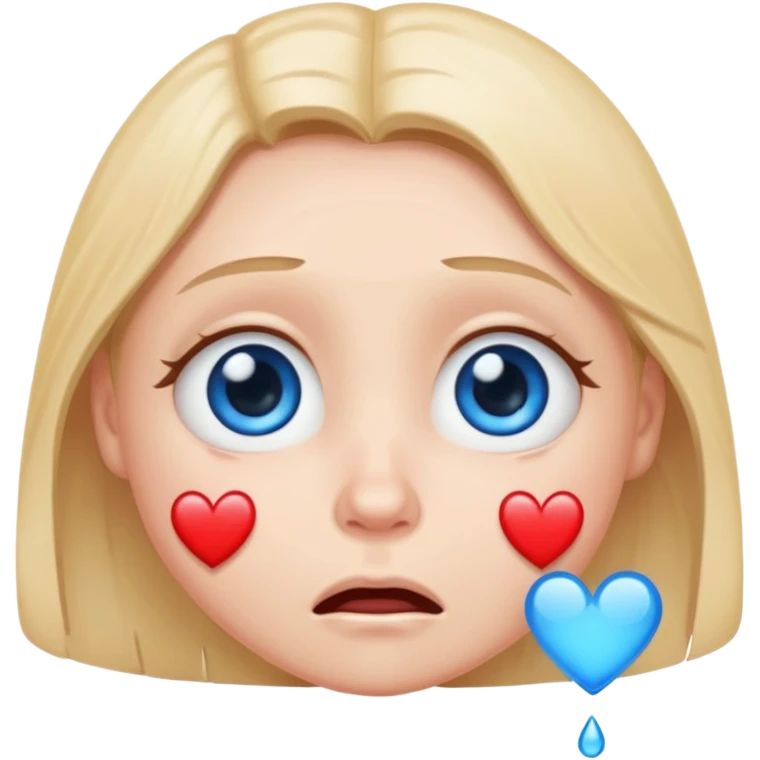 Crying cute face with hearts in blue eyes  emoji