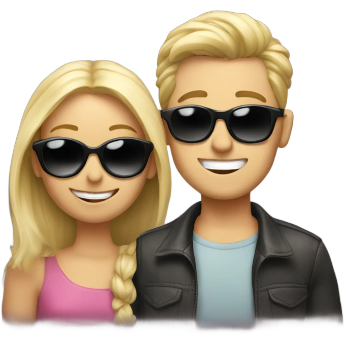 happy boy in sunglasses and happy blonde girl emoji