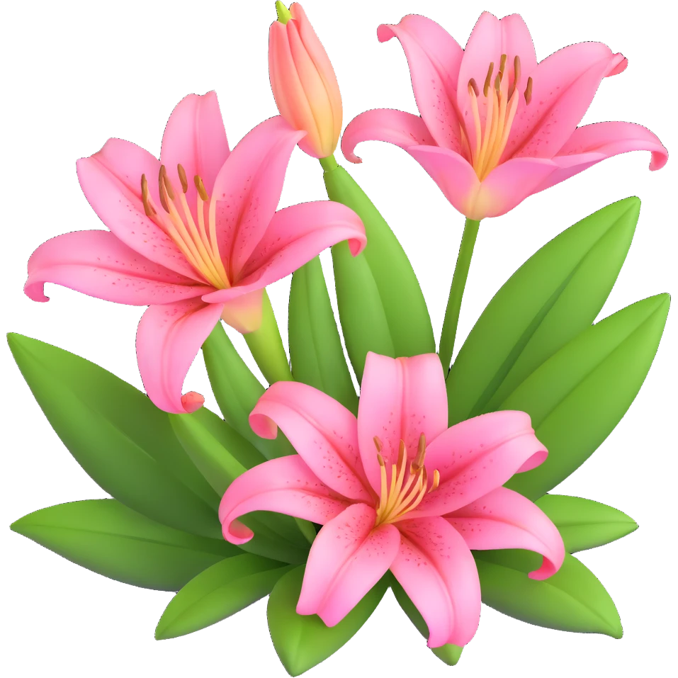 Elegant pink lily flower with detailed petals and green foliage emoji
