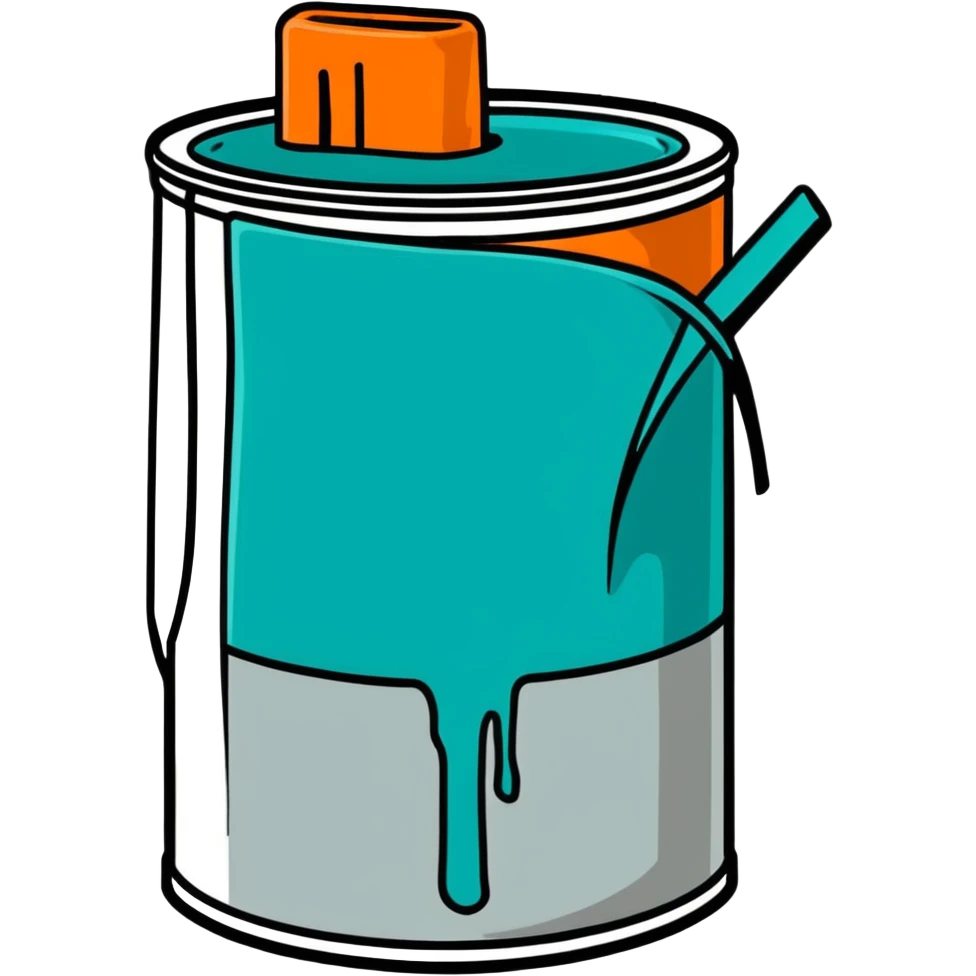 gray paint can with teal paint inside, some teal paint spilling over emoji