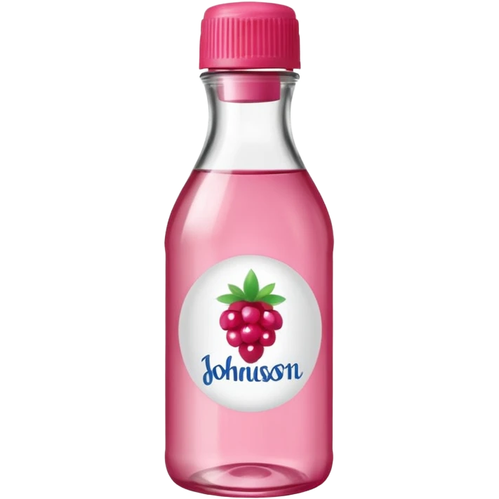 realistic Johnson and Johnson style bottle pink cap pink logo clear bottle with berry party logo with diddy oil and a berry on top bottle emoji