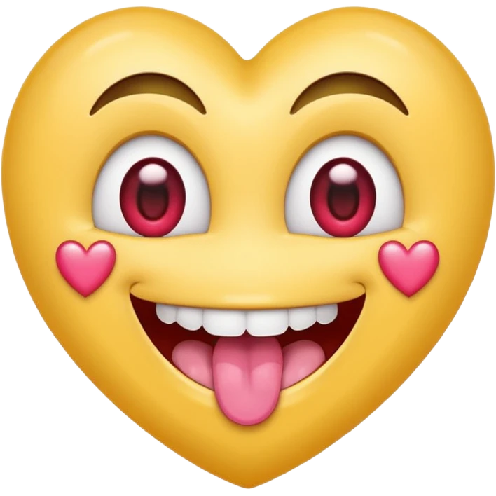 "Perfect smiling face with heart-eyes emoji 😍, classic yellow skin tone, bright open U-shaped smile showing white teeth and pink tongue tip, two large glossy red cartoon heart-shaped eyes with sparkling highlights  emoji