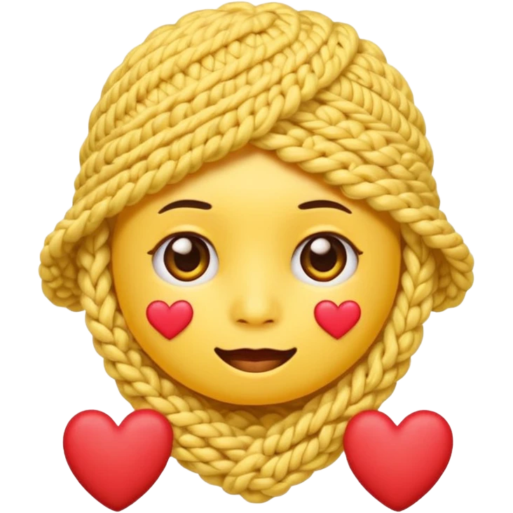 Normal Cute Yellow face emoji with hand crocheting with hearts around head  emoji