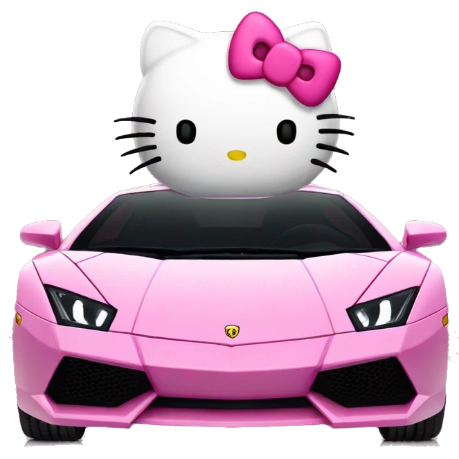 Hello kitty in a pink lamborghini emoji