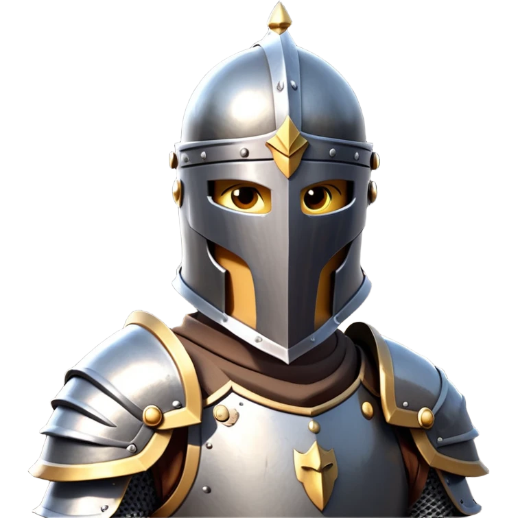 clash-of-clans-aesthetic_-cinematic-fearsome-and-majestic-knight-bust-portrait-emoji, rendered in a flat, vector-style with minimal shading and bold, simplified shapes, depicting a battle-ready medieval knight with steely eyes and intricate armor, mounted on a warhorse reflecting sunlight over a misty battlefield. emoji