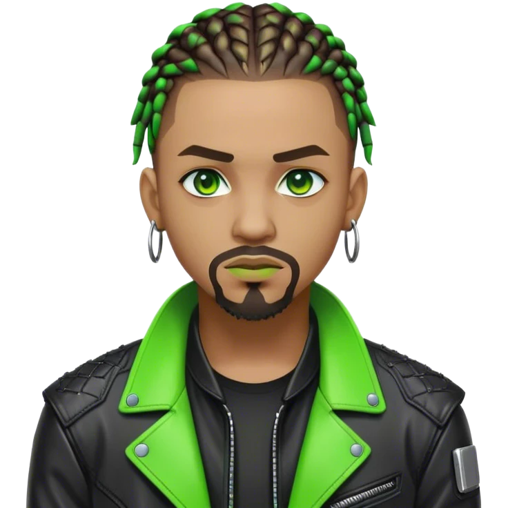Light skinned African American male with green eyes as a cyberpunk hacker with cornrows hairstyle but short cornrows  with goatee facial hair  emoji